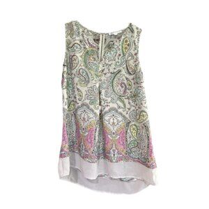 DR2 White Pink Paisley Sleeveless Blouse Size M Boho Hippie Whimsygoth Retro Fun